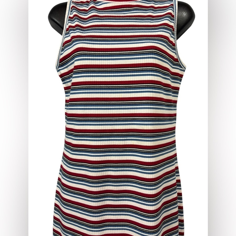 Twik by Simons, Ribbed Striped Sleeveless Dress, Large, Blue, Red, White - Picture 6 of 10
